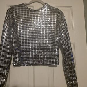 Alice + Olivia Black and Silver Sequin Blouse